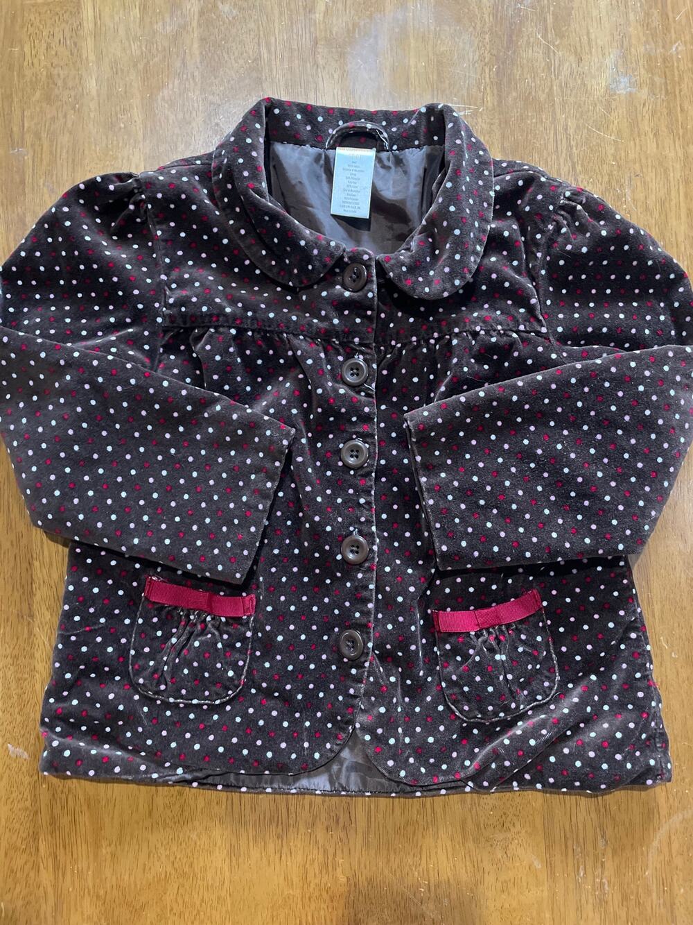 Gymboree Brown Pink Polka Dot Velveteen Lined Barn Coat Jacket